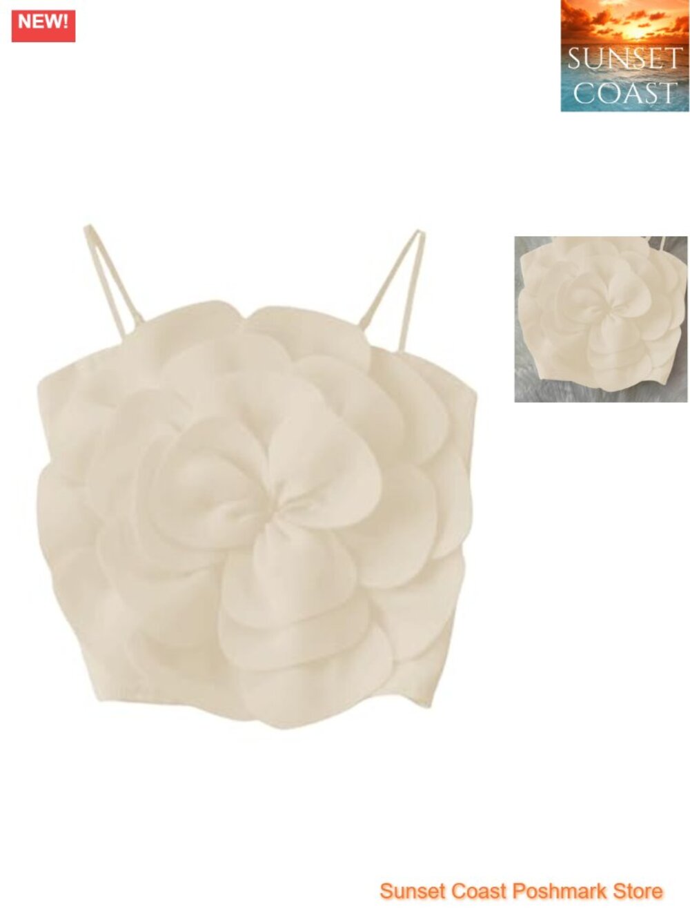 Women's Sleeveless Crop Top with Flower Applique, Adjustable Straps, Stretchy